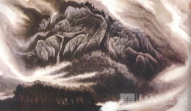 《江流横断》  国画·1990年（180cm×96cm）