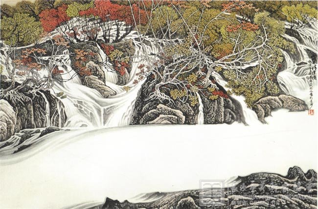 《霜林清溪图》  国画（124cm×180cm）