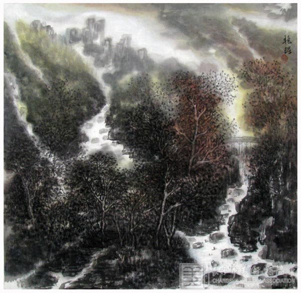 伍艳辉 中国画《浏阳河探源》68cm  x 68cm